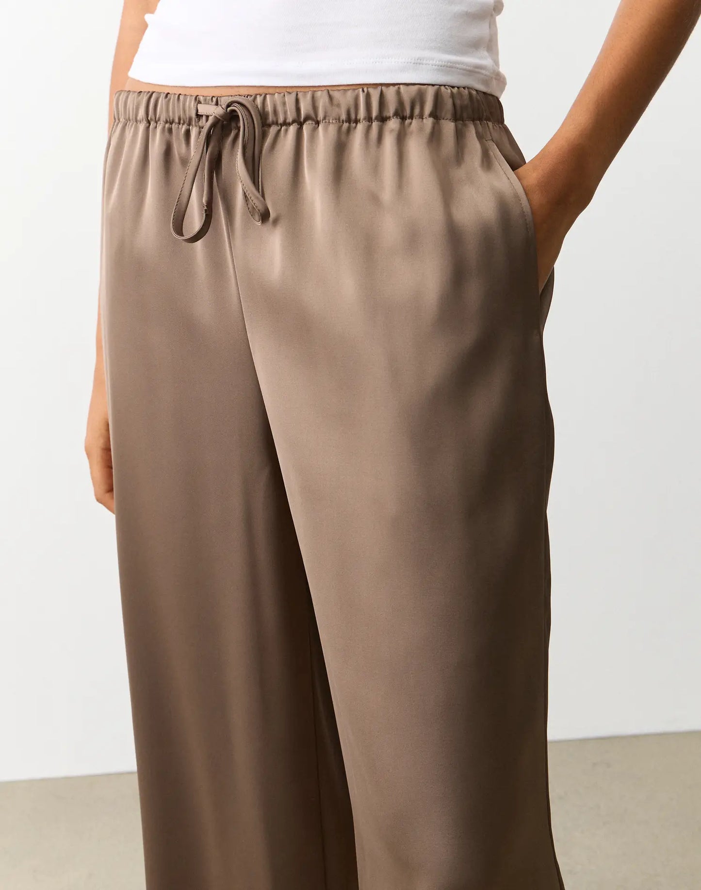 Tie Waist Wide Leg Satin Silk Trousers