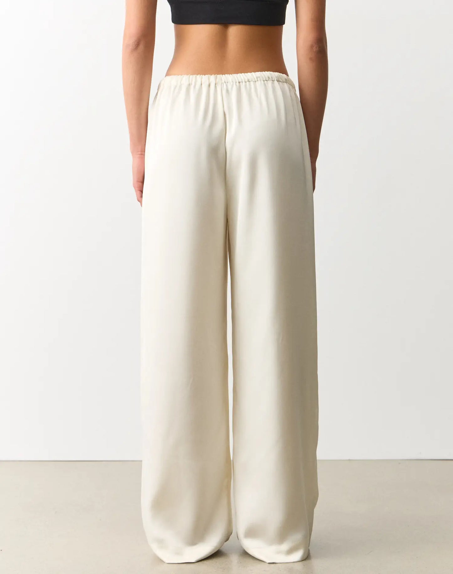 Tie Waist Wide Leg Satin Silk Trousers