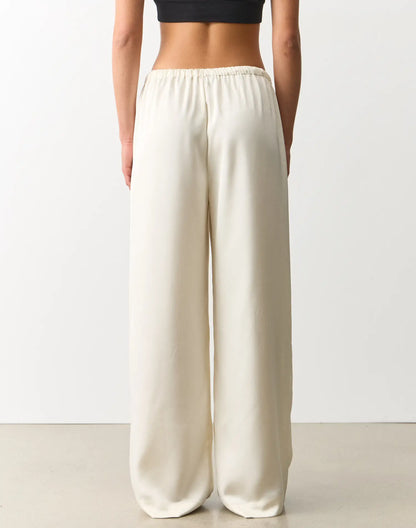 Tie Waist Wide Leg Satin Silk Trousers