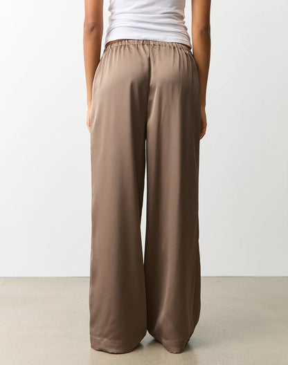 Tie Waist Wide Leg Satin Silk Trousers