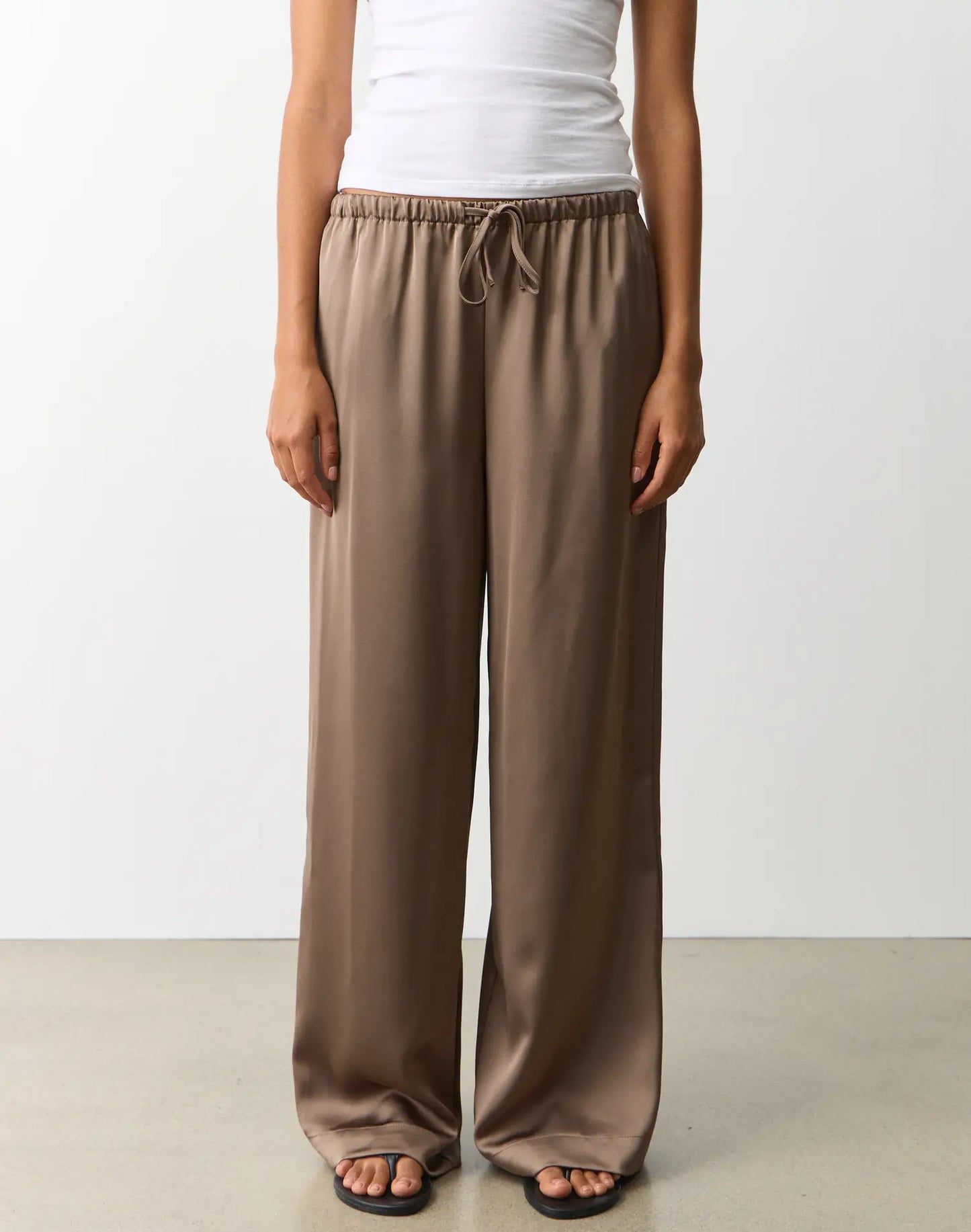 Tie Waist Wide Leg Satin Silk Trousers