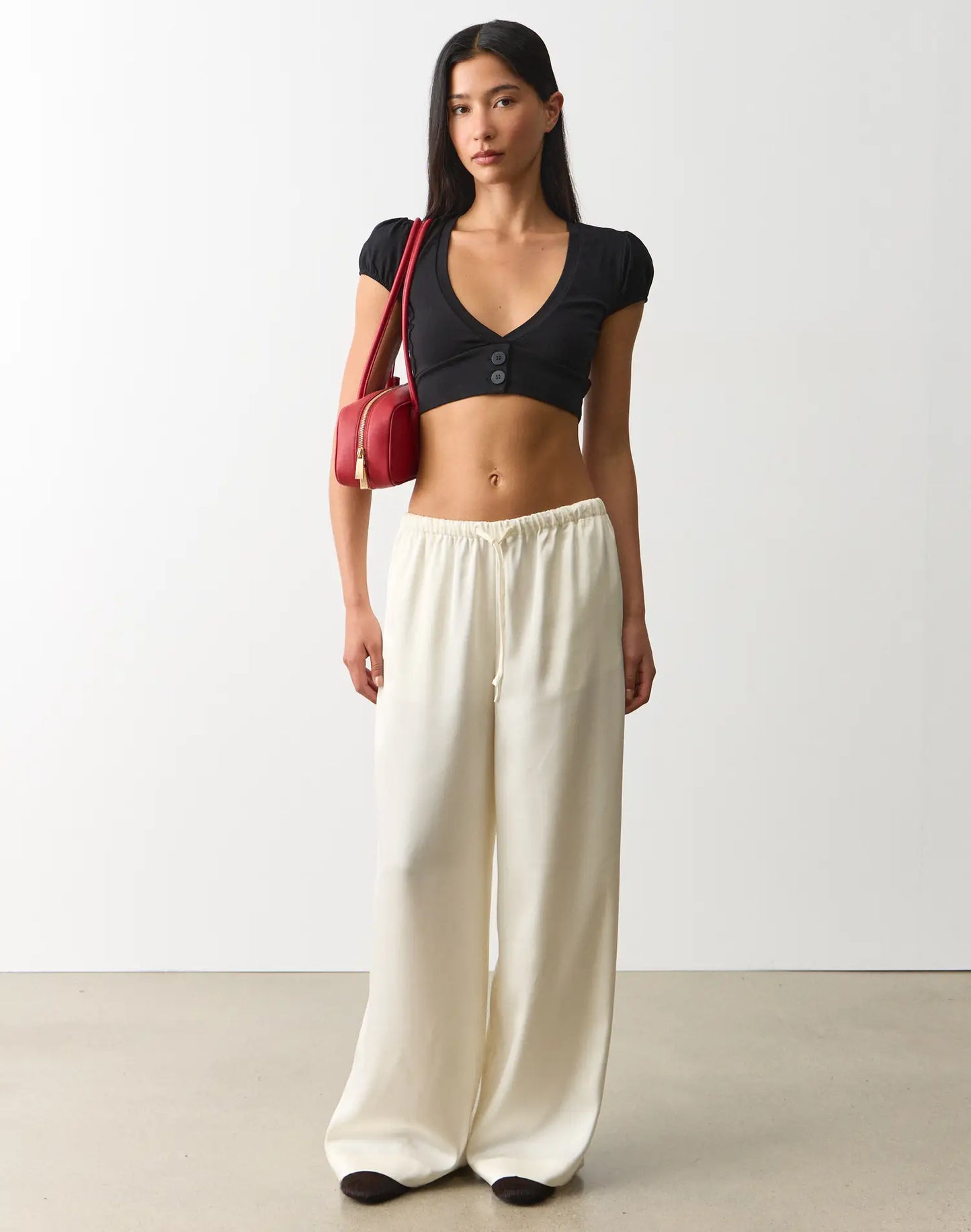 Tie Waist Wide Leg Satin Silk Trousers