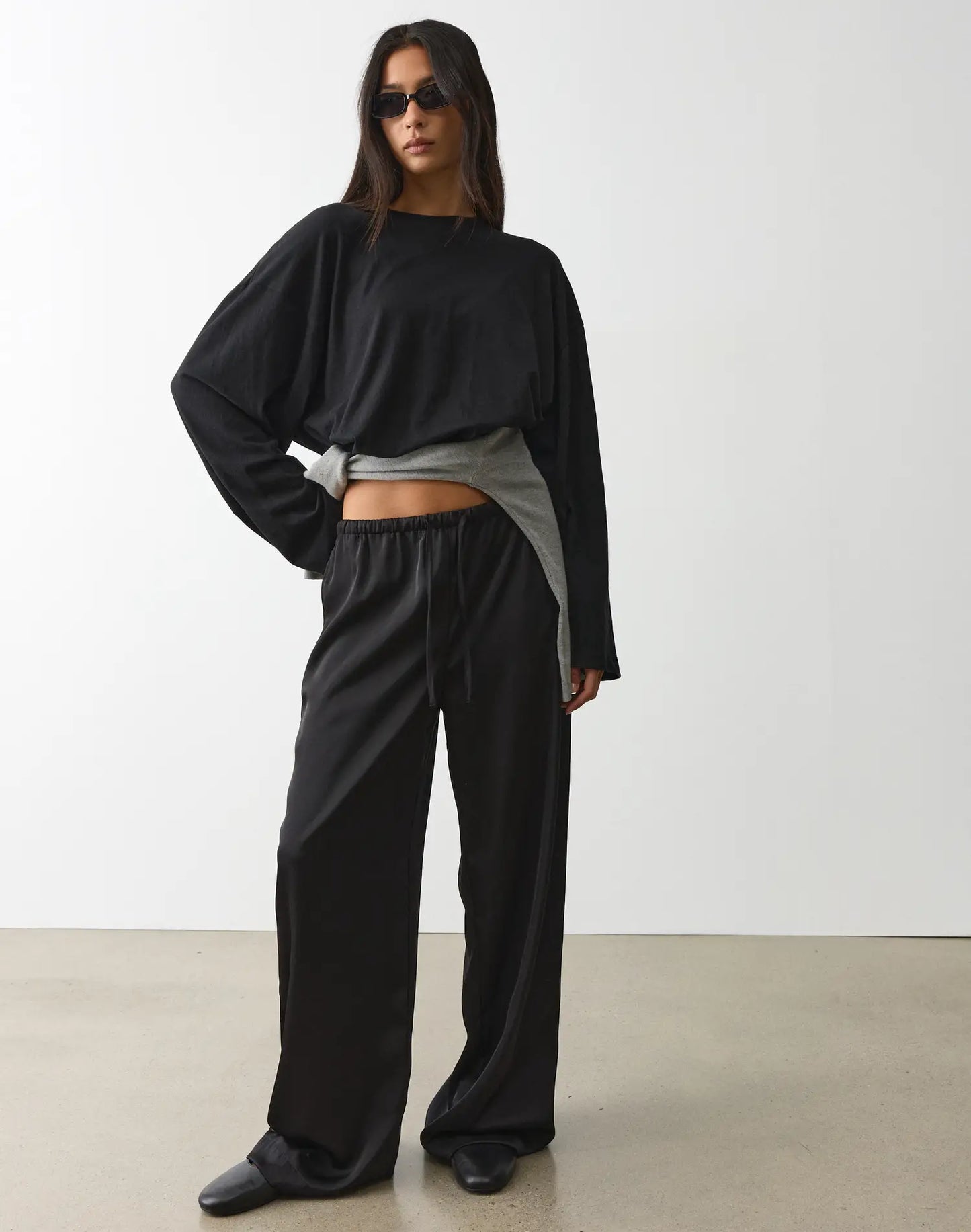Tie Waist Wide Leg Satin Silk Trousers