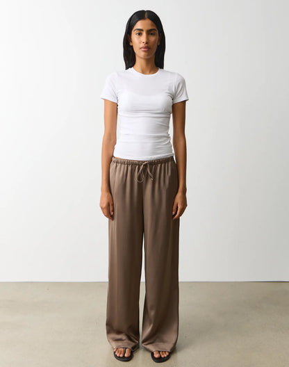 Tie Waist Wide Leg Satin Silk Trousers