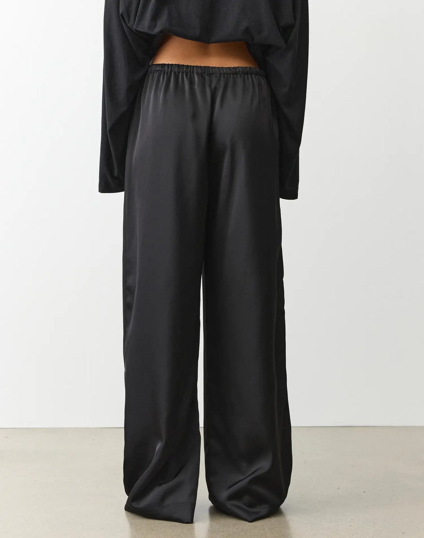 Tie Waist Wide Leg Satin Silk Trousers