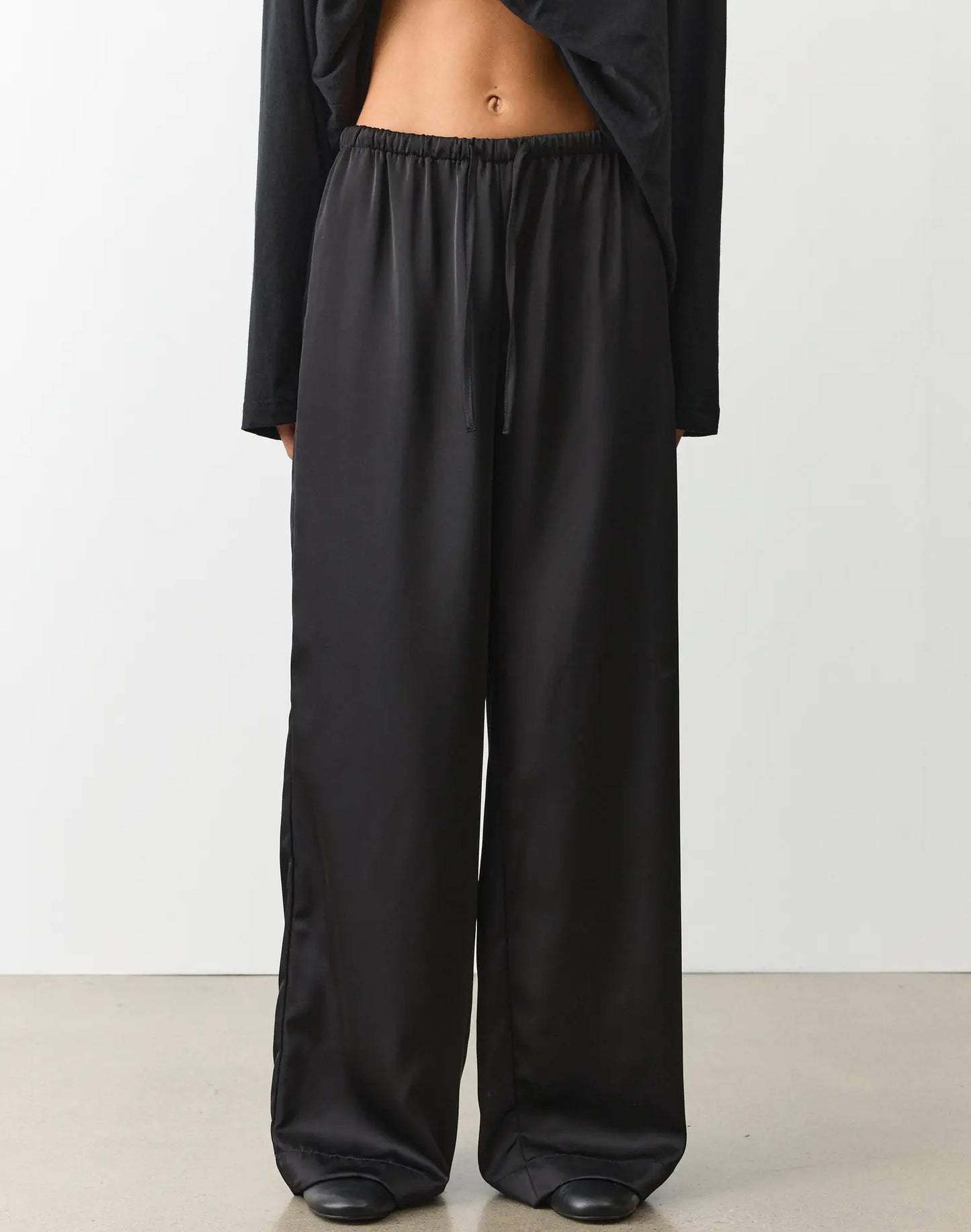 Tie Waist Wide Leg Satin Silk Trousers
