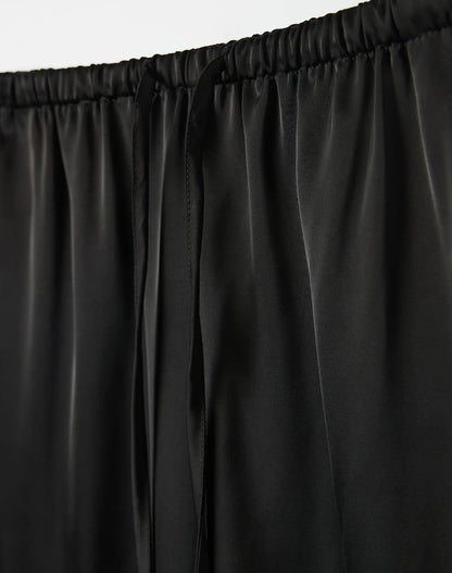 Tie Waist Wide Leg Satin Silk Trousers