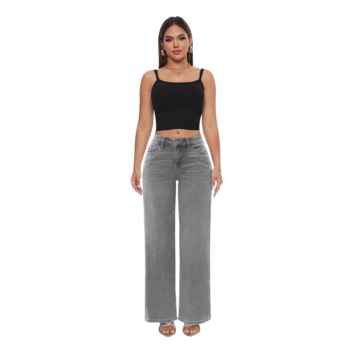 Mid-Low Rise Wide Leg Jeans