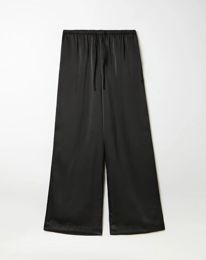 Tie Waist Wide Leg Satin Silk Trousers
