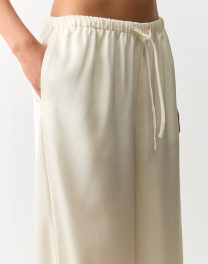 Tie Waist Wide Leg Satin Silk Trousers