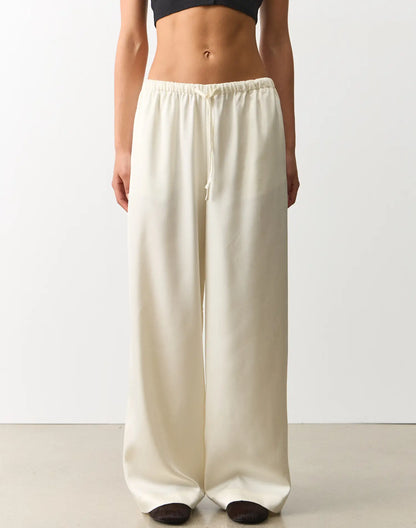 Tie Waist Wide Leg Satin Silk Trousers