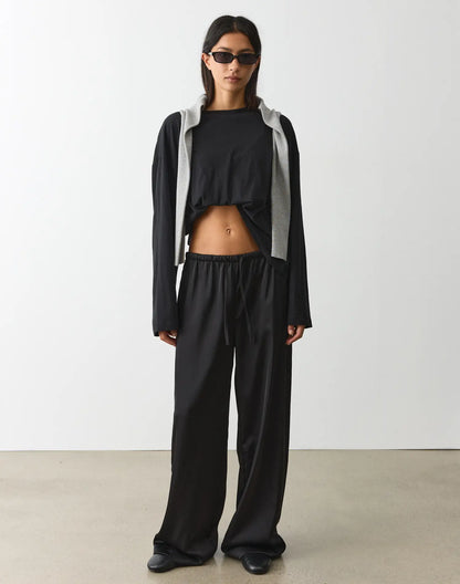 Tie Waist Wide Leg Satin Silk Trousers